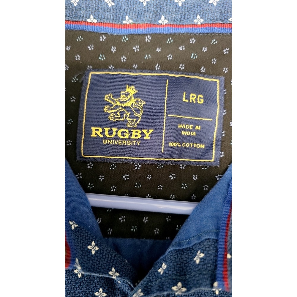 Rugby University Men's Blue Design Cotton Button Up Shirt Large - Picture 2 of 8